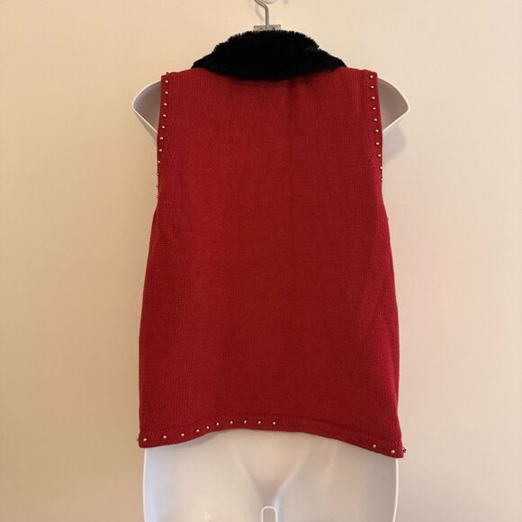 VINTAGE Red Snowman Christmas Sweater Vest | PL | Faux Fur Collar - Picture 10 of 13